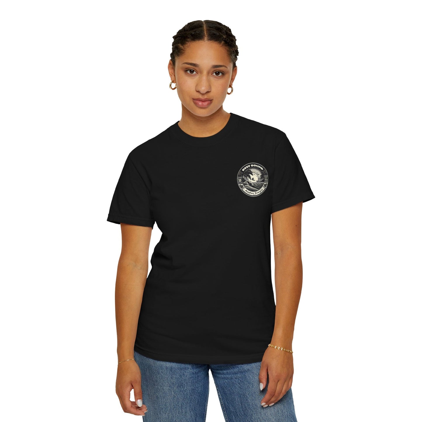 Reef Bound Sol (RBS) Patriotic 225th Lady Liberty Surfer Flag T-Shirt