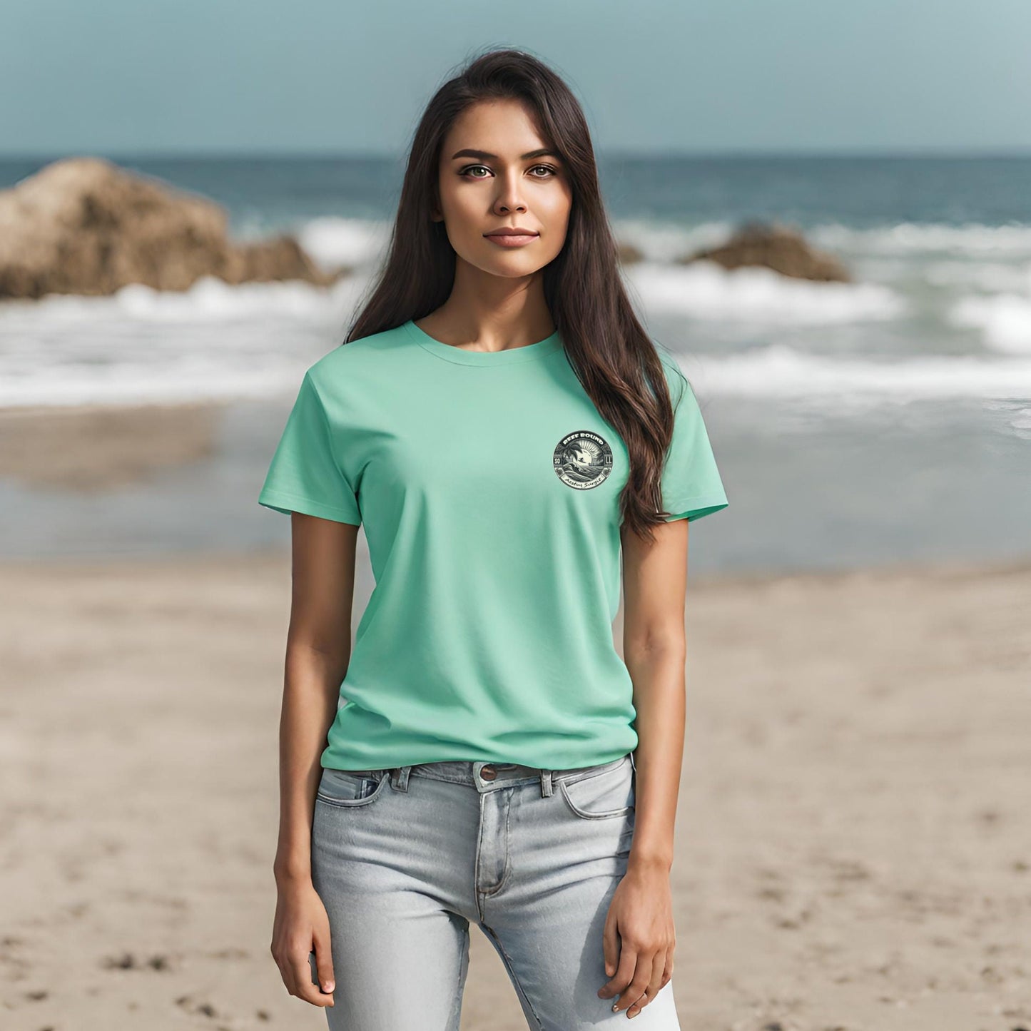 Reef Bound Sol (RBS) Patriotic 225th Lady Liberty Surfer Flag T-Shirt