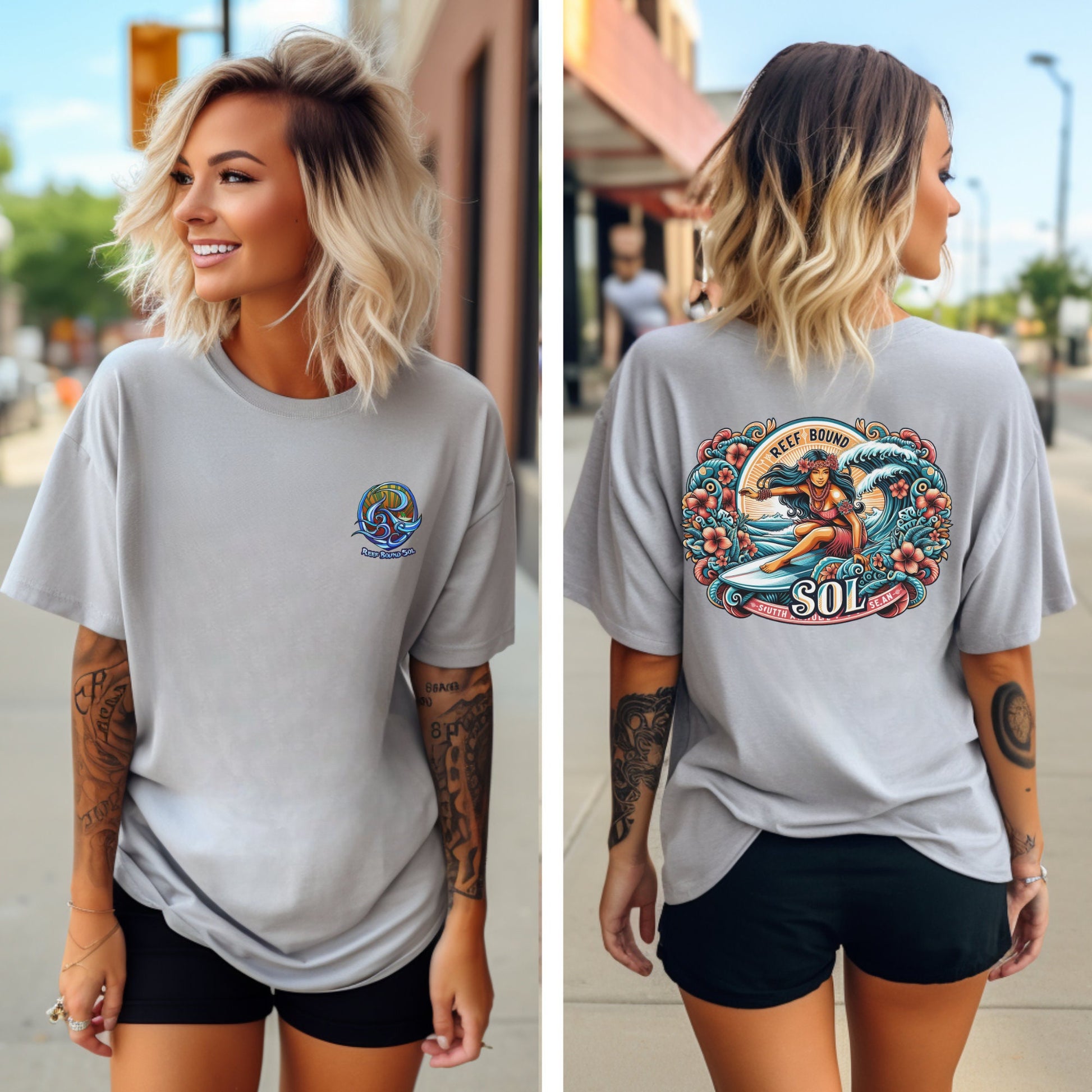 Reef Bound Sol (RBS) Leilani Hawaiian Surfer Beach T-Shirt with O.G. FP Graphic