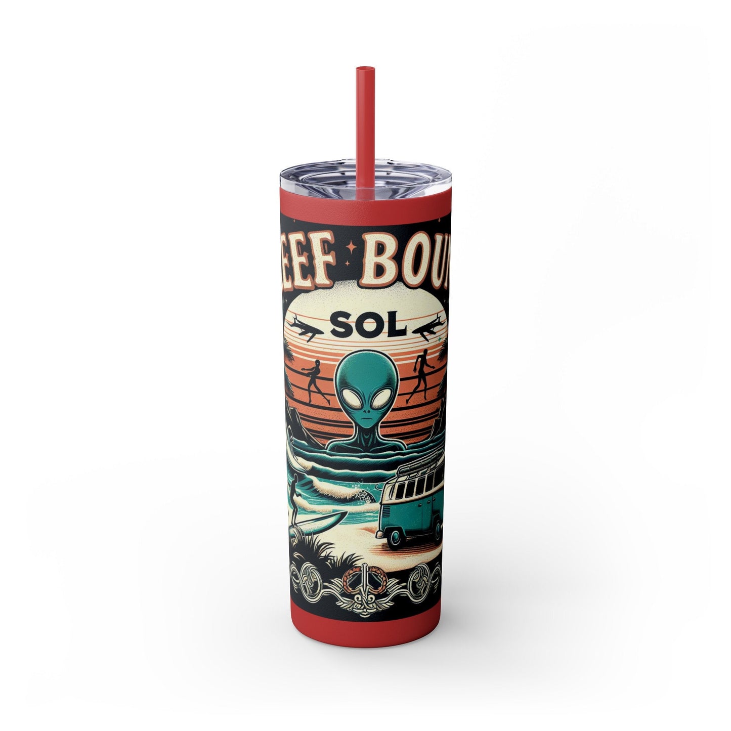 Reef Bound Sol (RBS) VW Alien Surfer Skinny Tumbler with Straw, 20oz