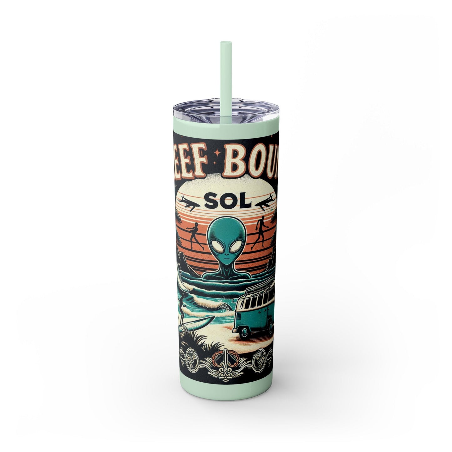 Reef Bound Sol (RBS) VW Alien Surfer Skinny Tumbler with Straw, 20oz
