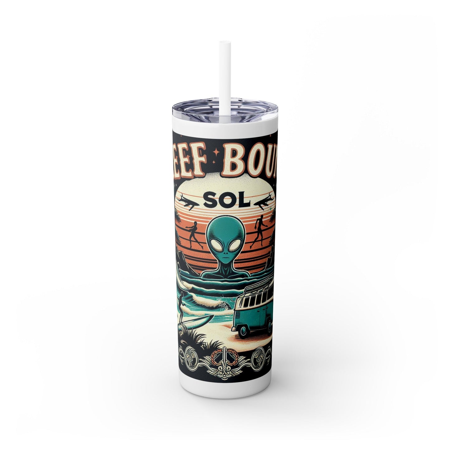 Reef Bound Sol (RBS) VW Alien Surfer Skinny Tumbler with Straw, 20oz