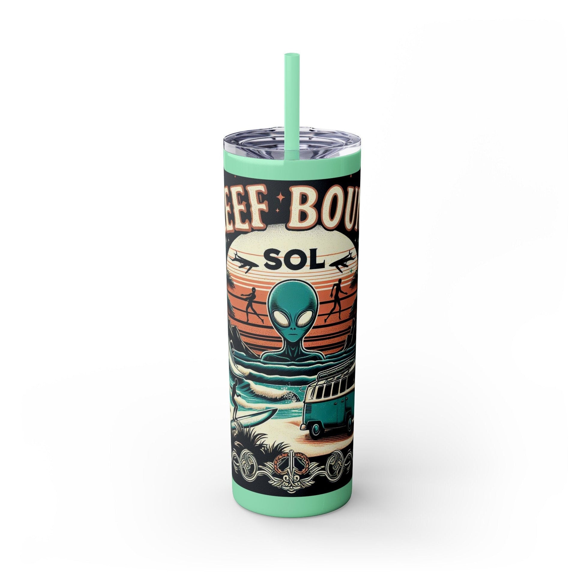 Reef Bound Sol (RBS) VW Alien Surfer Skinny Tumbler with Straw, 20oz