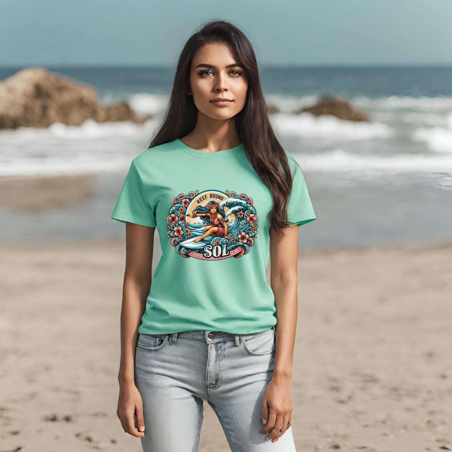Reef Bound Sol (RBS) Leilani Hawaiian Surfer Beach T-Shirt
