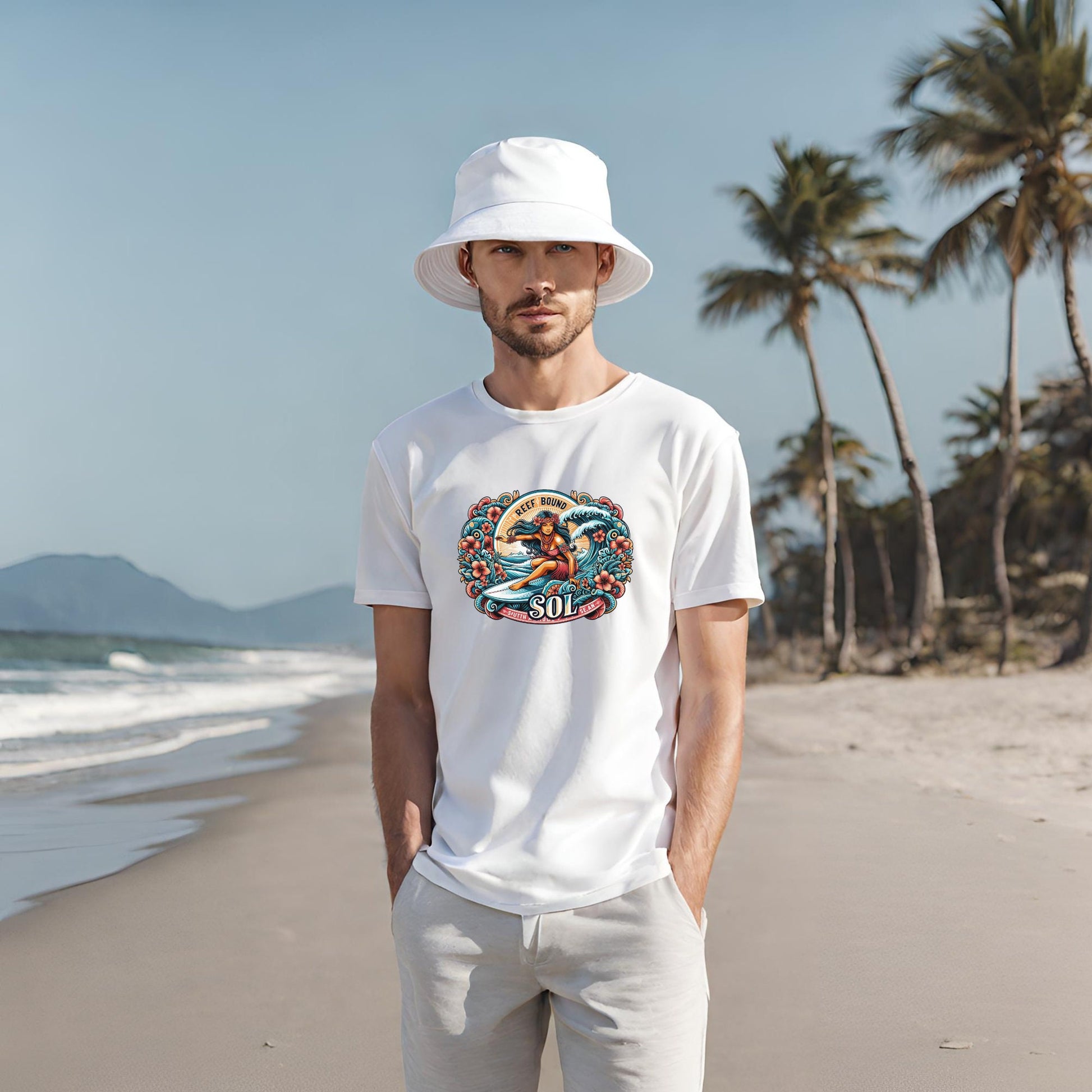 Reef Bound Sol (RBS) Leilani Hawaiian Surfer Beach T-Shirt