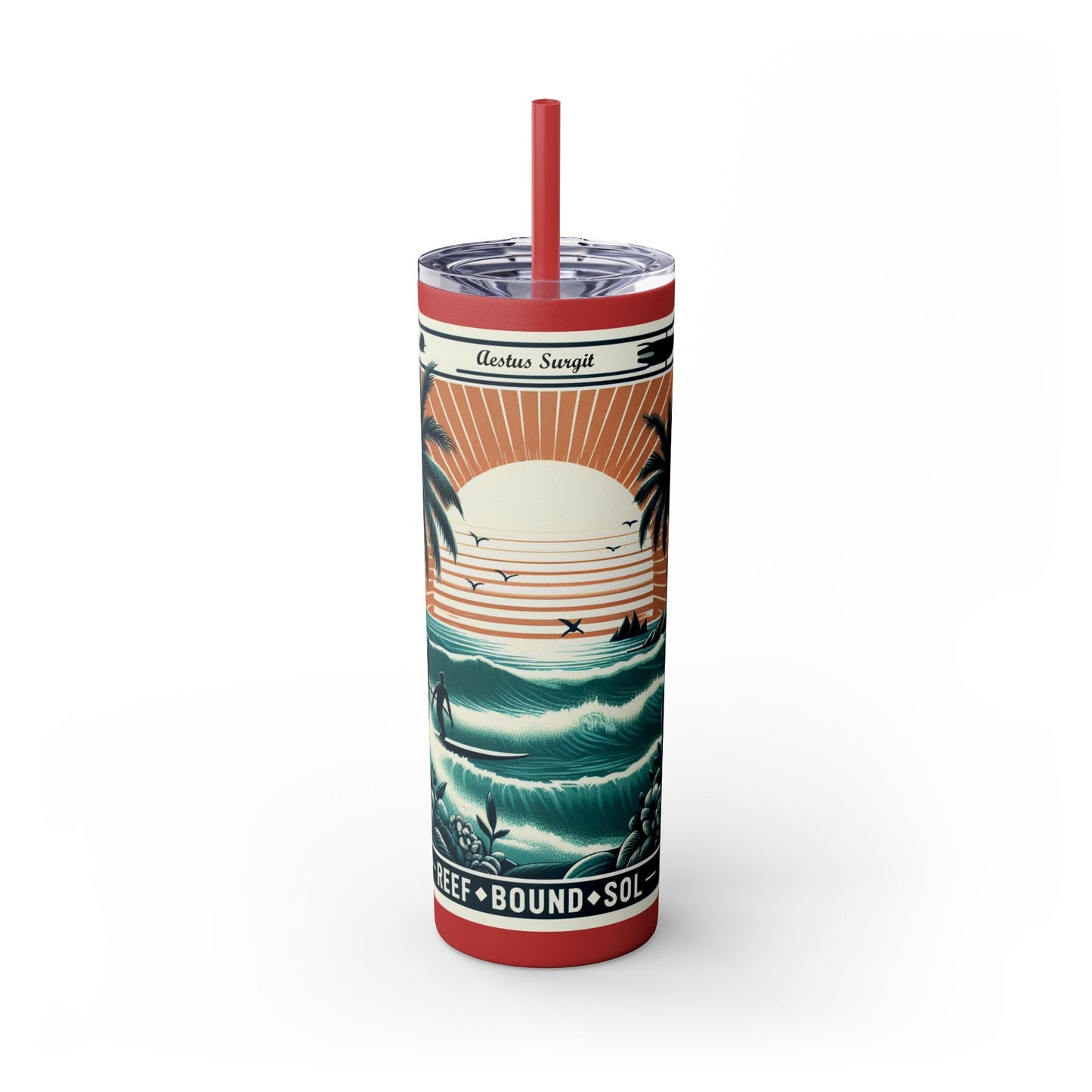 Reef Bound Sol (RBS) Aestus Surgit Beach Skinny Tumbler with Straw, 20oz