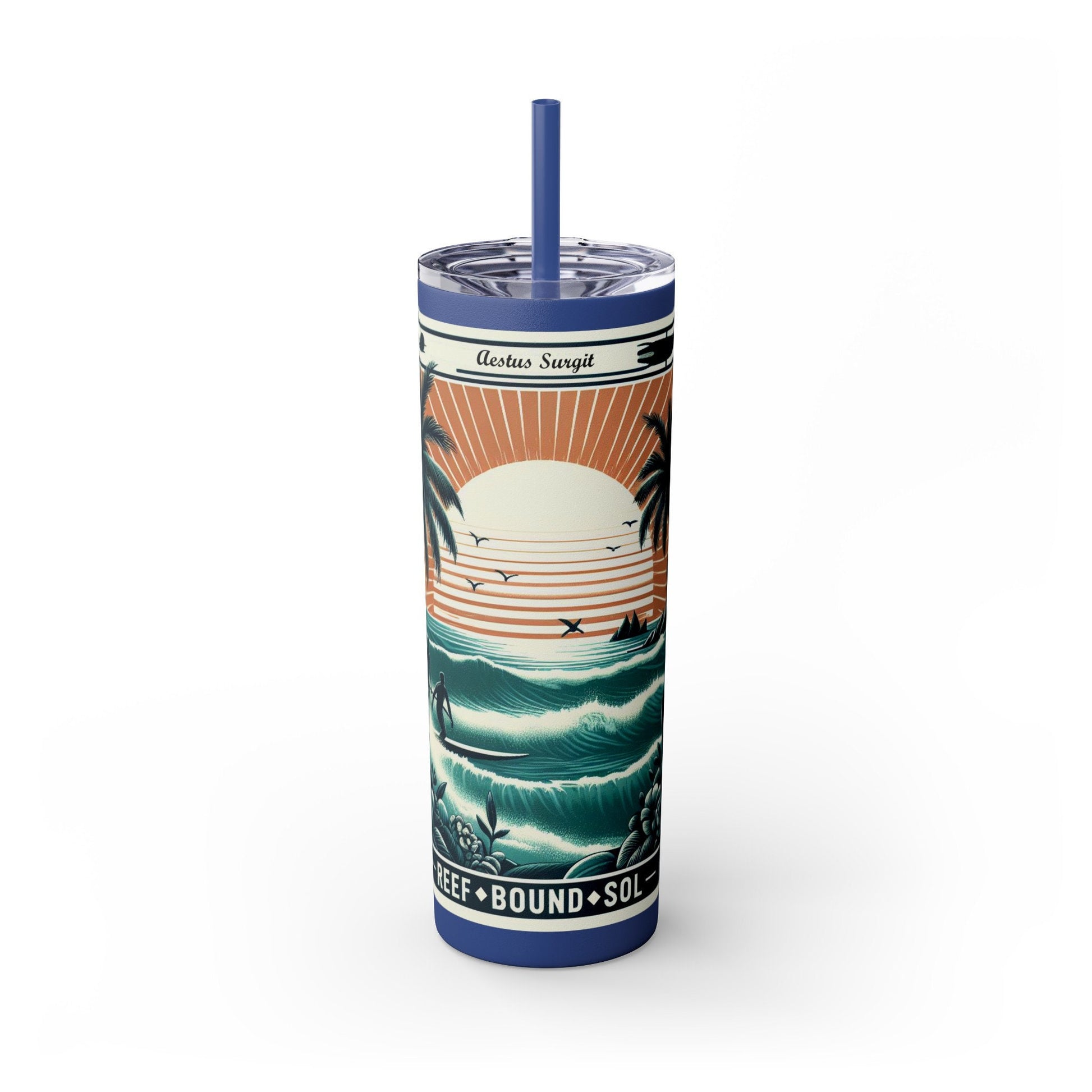 Reef Bound Sol (RBS) Aestus Surgit Beach Skinny Tumbler with Straw, 20oz