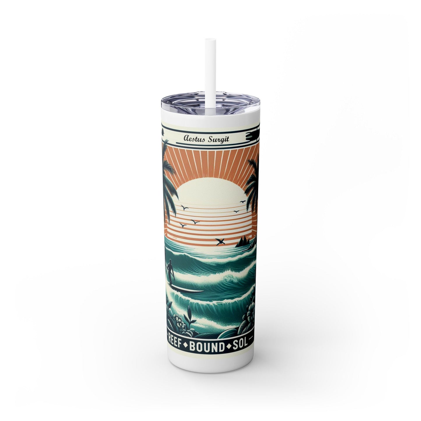 Reef Bound Sol (RBS) Aestus Surgit Beach Skinny Tumbler with Straw, 20oz