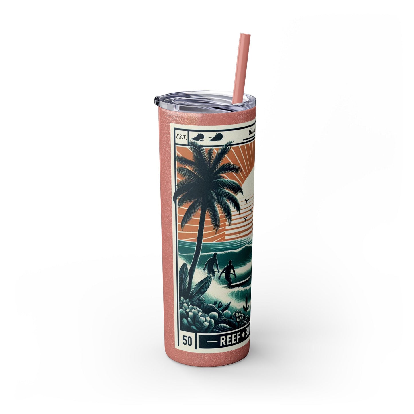 Reef Bound Sol (RBS) Aestus Surgit Beach Skinny Tumbler with Straw, 20oz