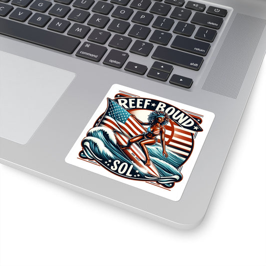 Reef Bound Sol (RBS) Patriotic 225th Lady Liberty Surfer Flag Decal