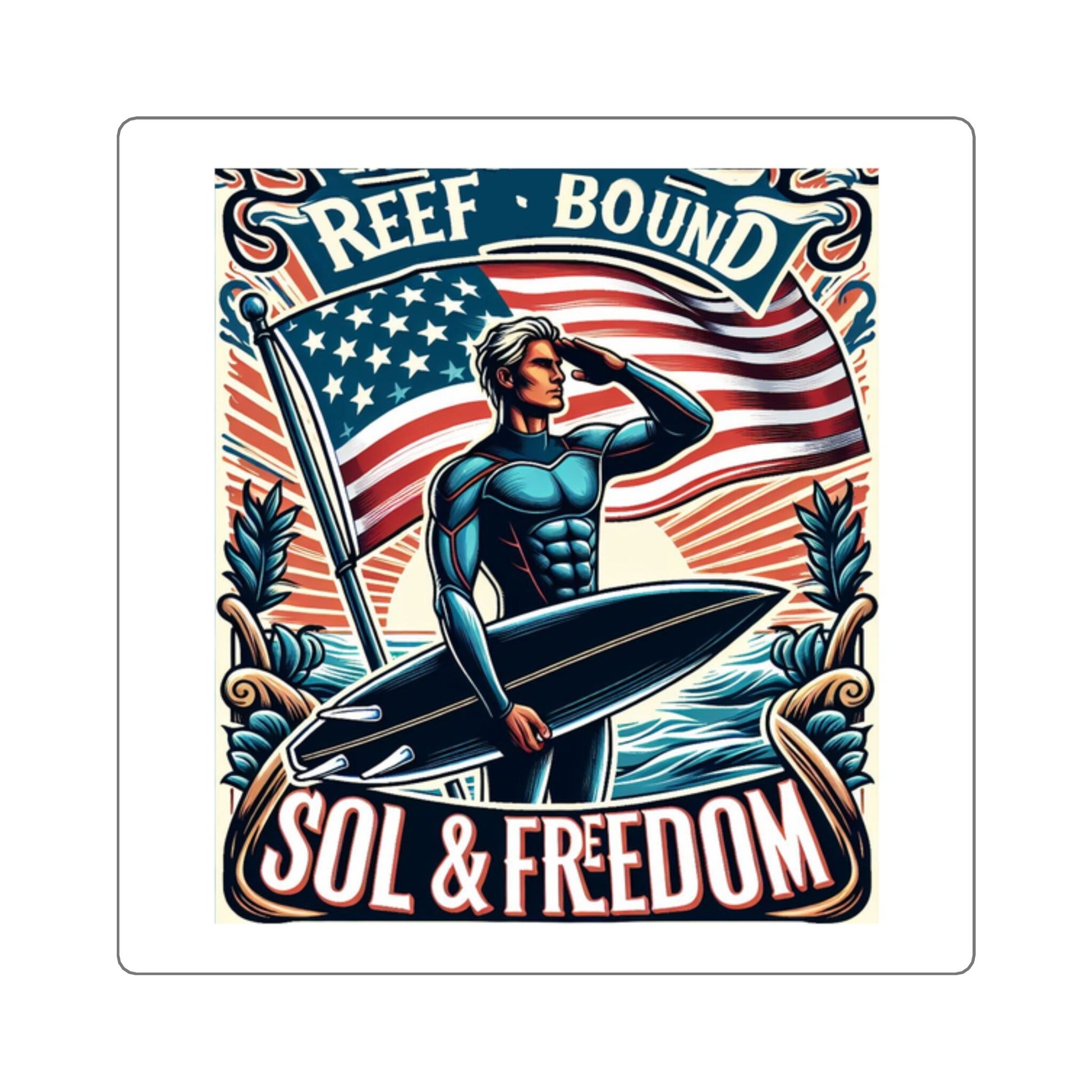 Reef Bound Sol (RBS) Patriotic Surfer Freedom Vinyl Decal