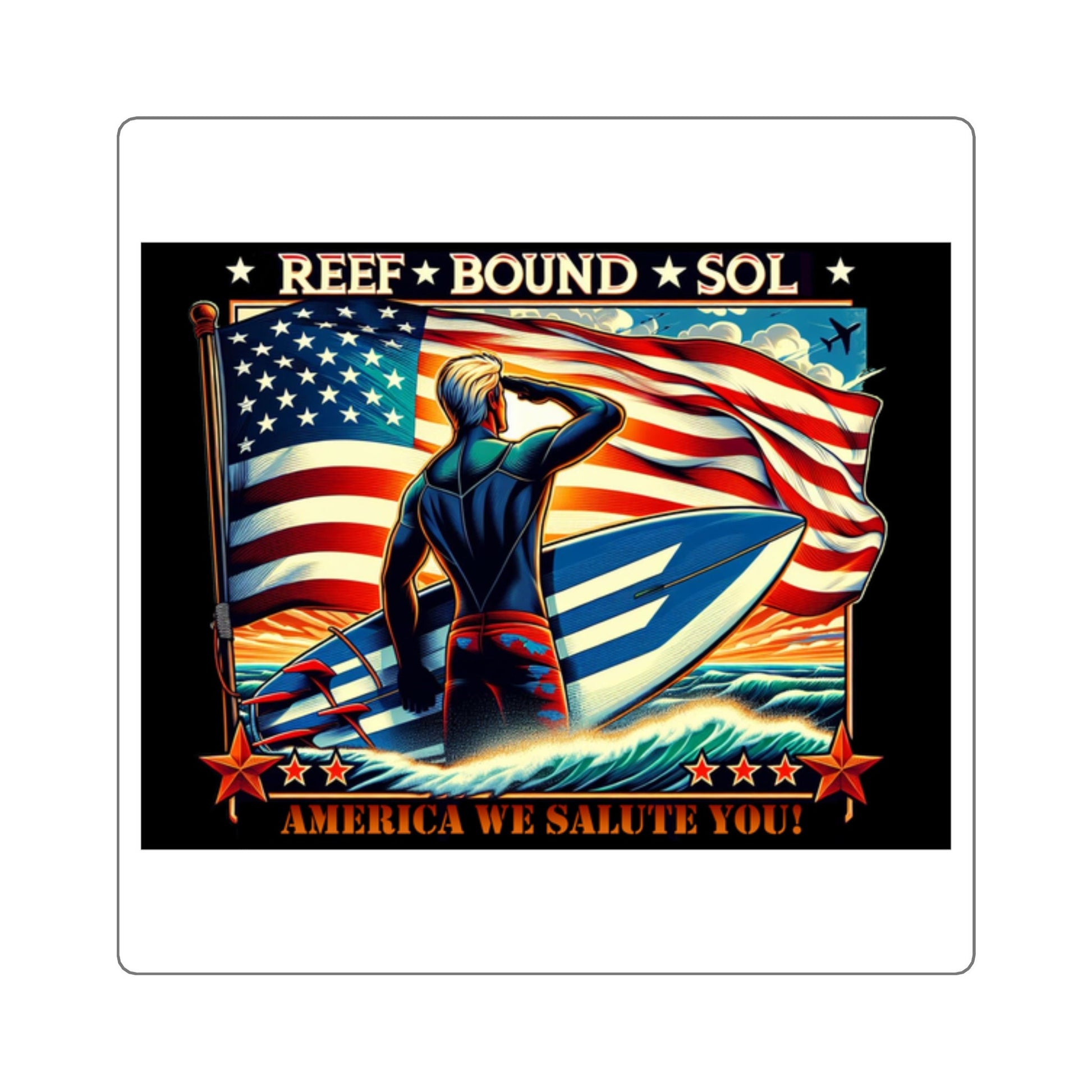 Reef Bound Sol (RBS) America We Salute You Patriot Surfer Vinyl Decal