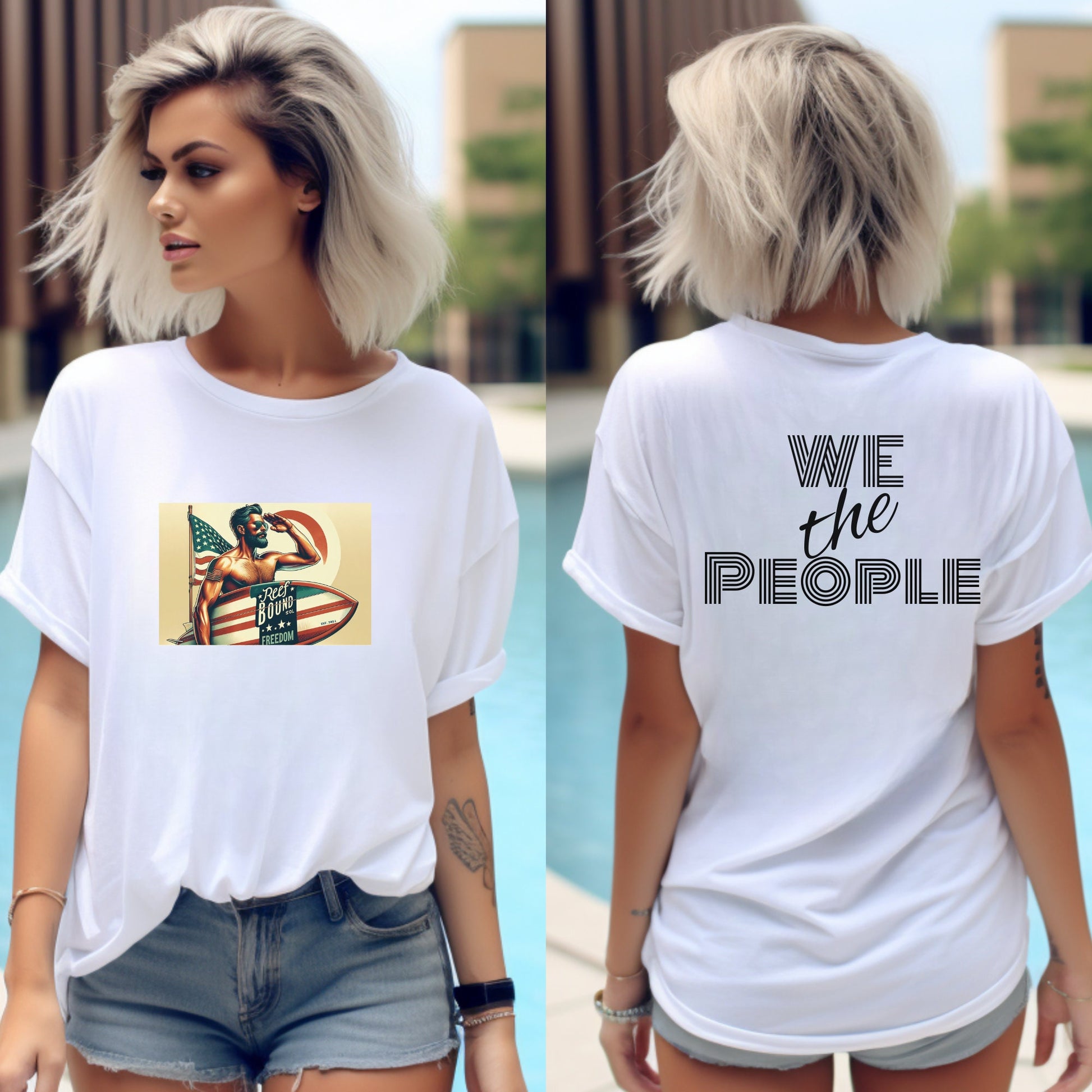 Reef Bound Sol (RBS) - We The People Surfer Salute Patriotic T-Shirt