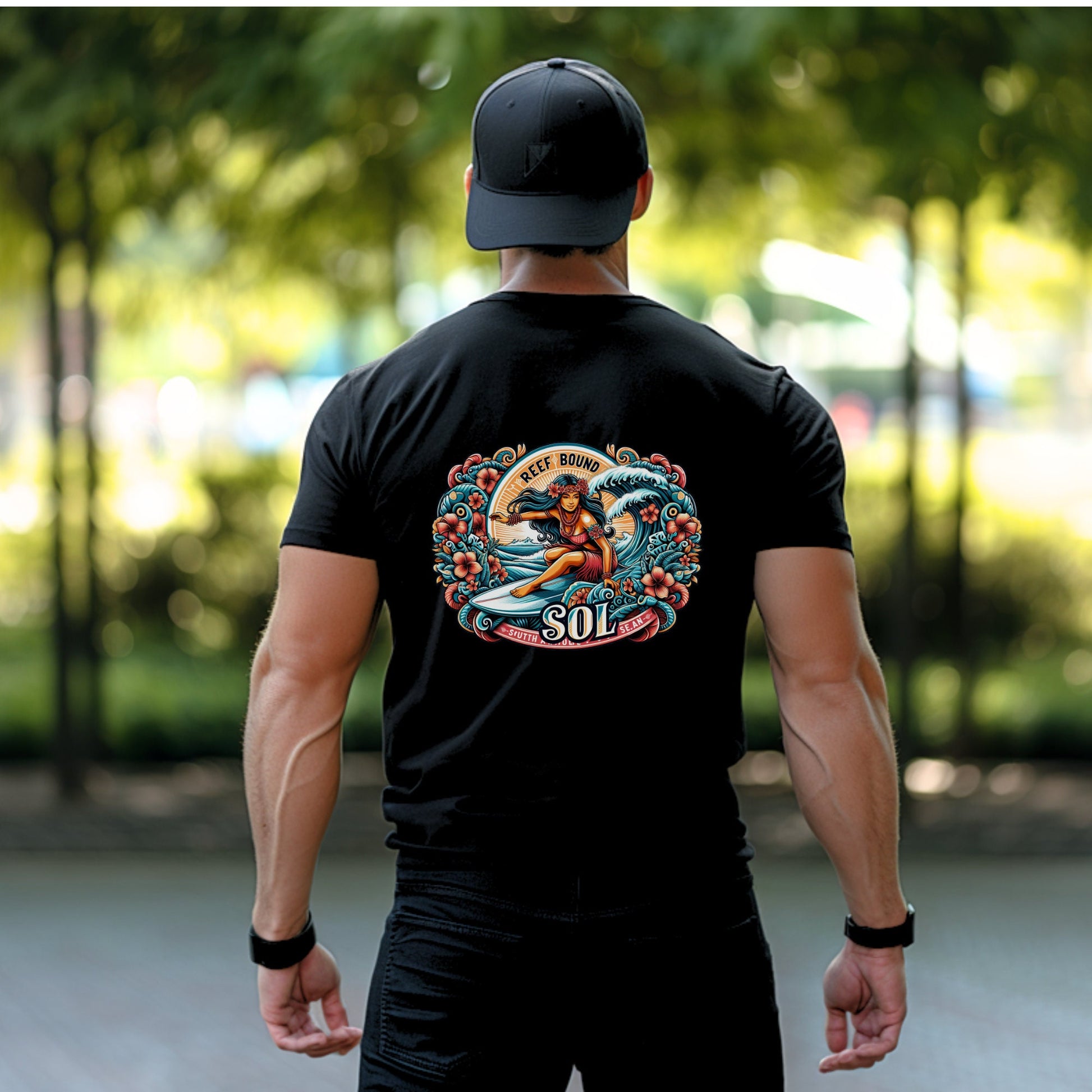 Reef Bound Sol (RBS) Leilani Hawaiian Surfer Beach T-Shirt with O.G. FP Graphic