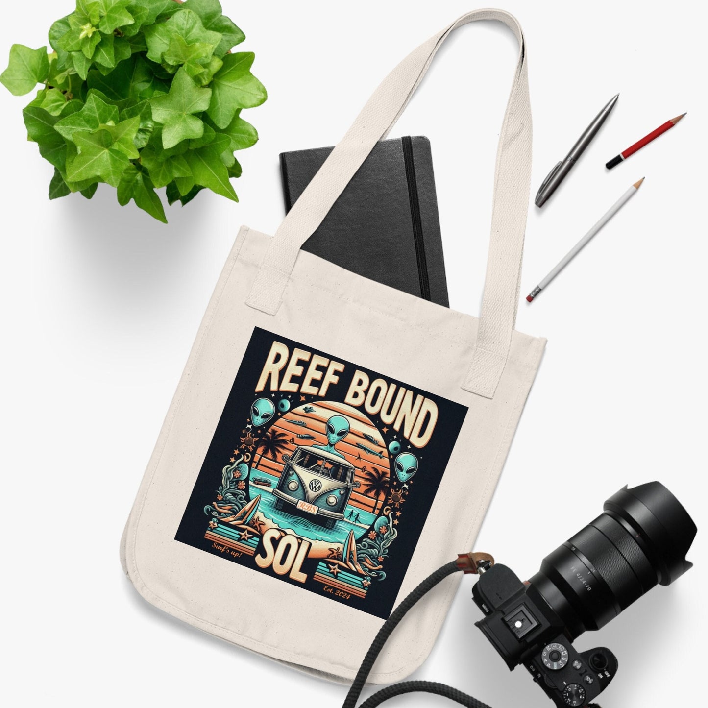 Reef Bound Sol (RBS) Retro Alien VW Bug Beach Tote Bag