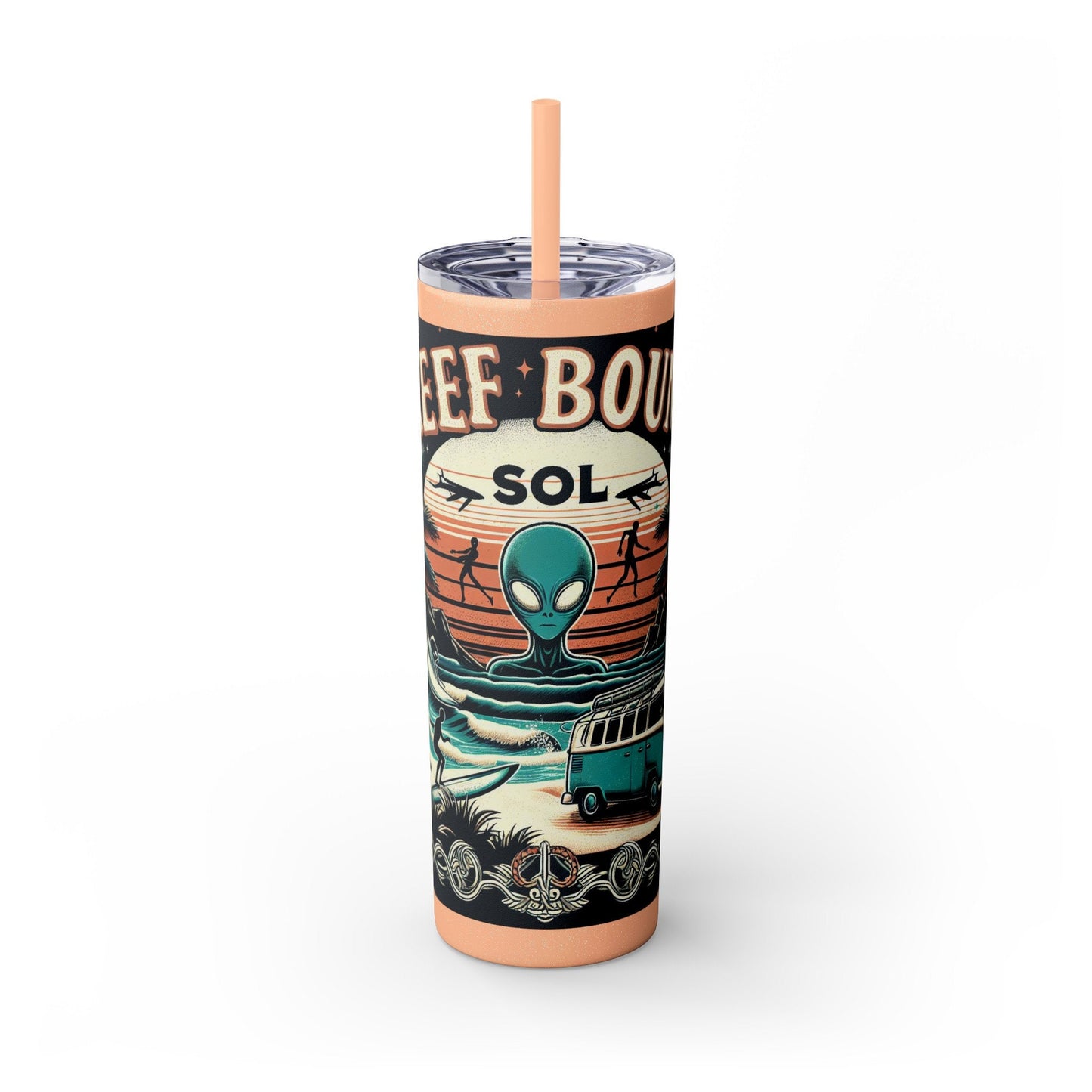 Reef Bound Sol (RBS) VW Alien Surfer Skinny Tumbler with Straw, 20oz