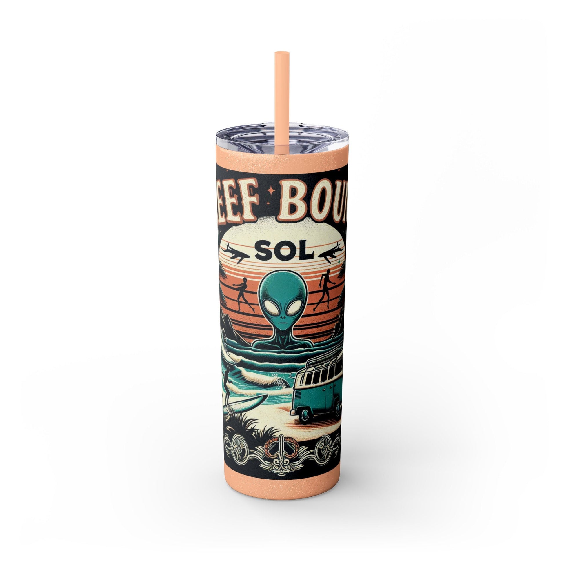 Reef Bound Sol (RBS) VW Alien Surfer Skinny Tumbler with Straw, 20oz