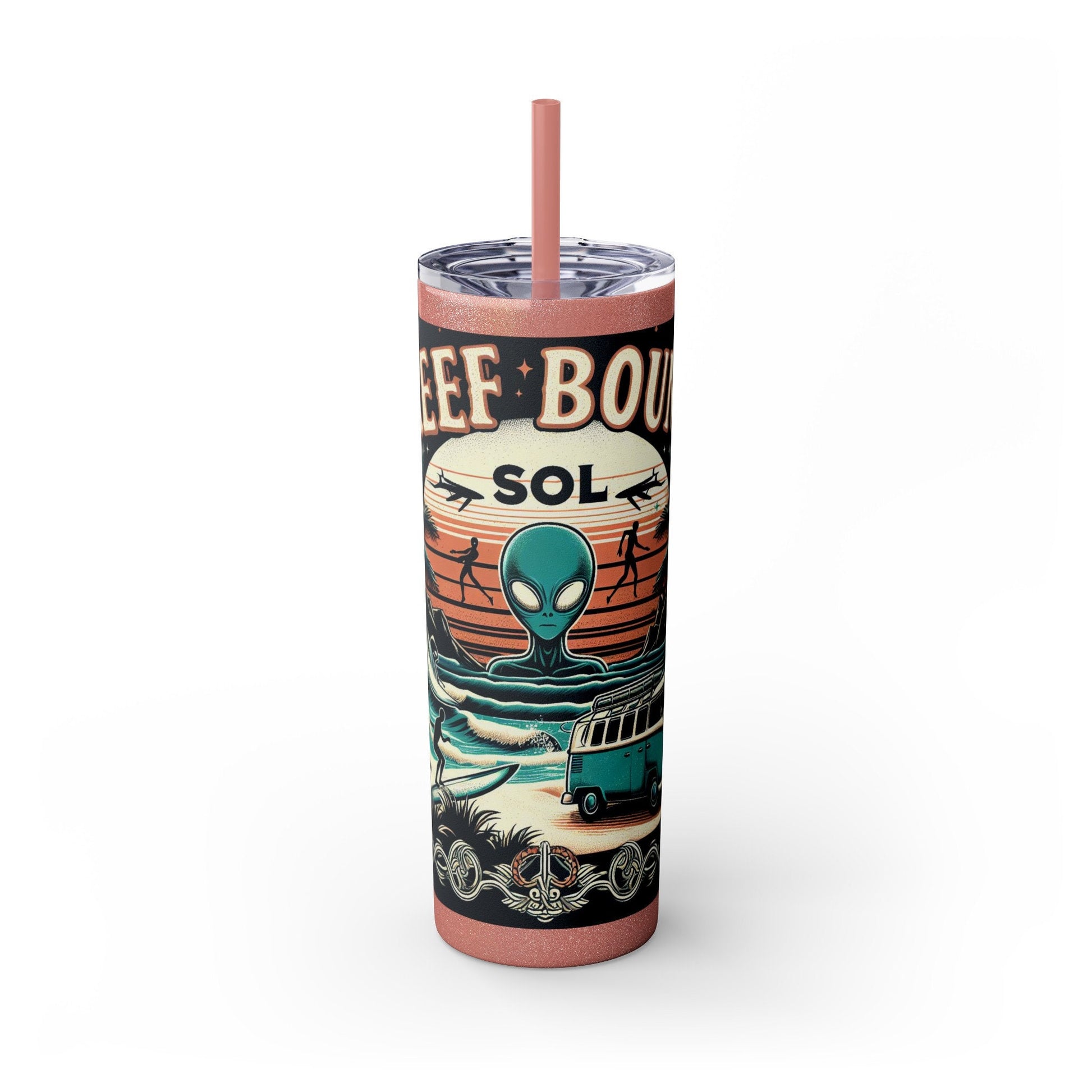Reef Bound Sol (RBS) VW Alien Surfer Skinny Tumbler with Straw, 20oz
