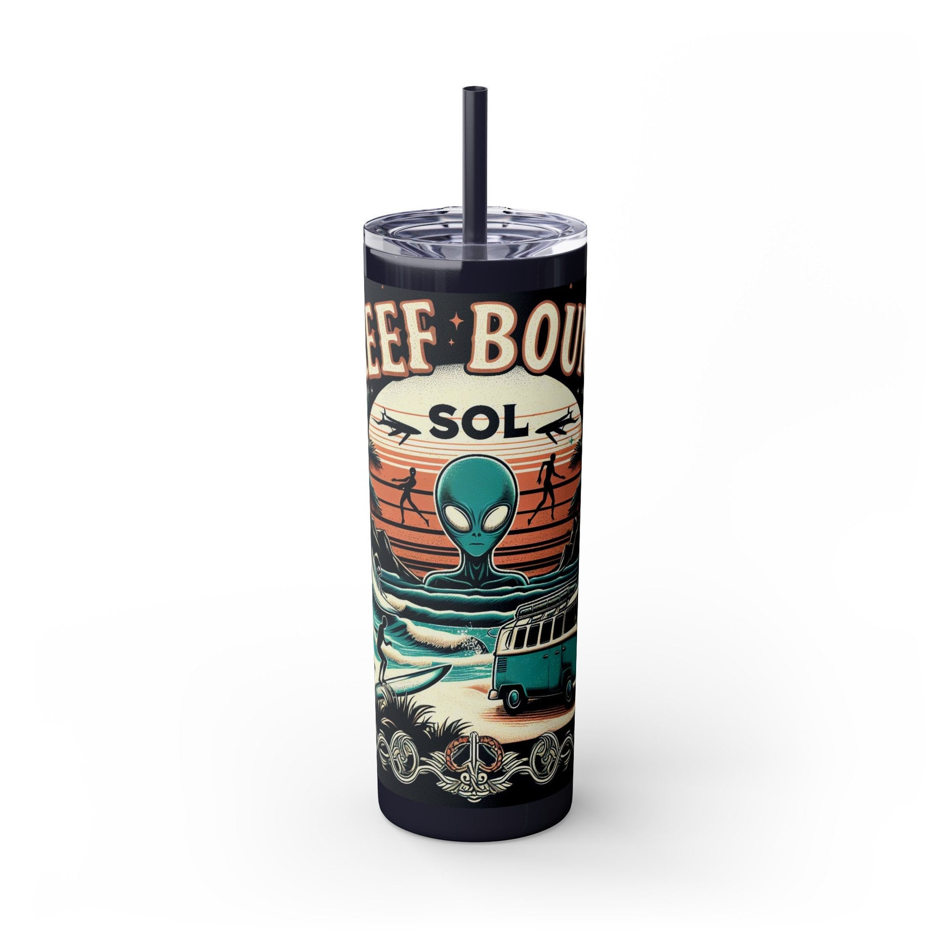 Reef Bound Sol (RBS) VW Alien Surfer Skinny Tumbler with Straw, 20oz