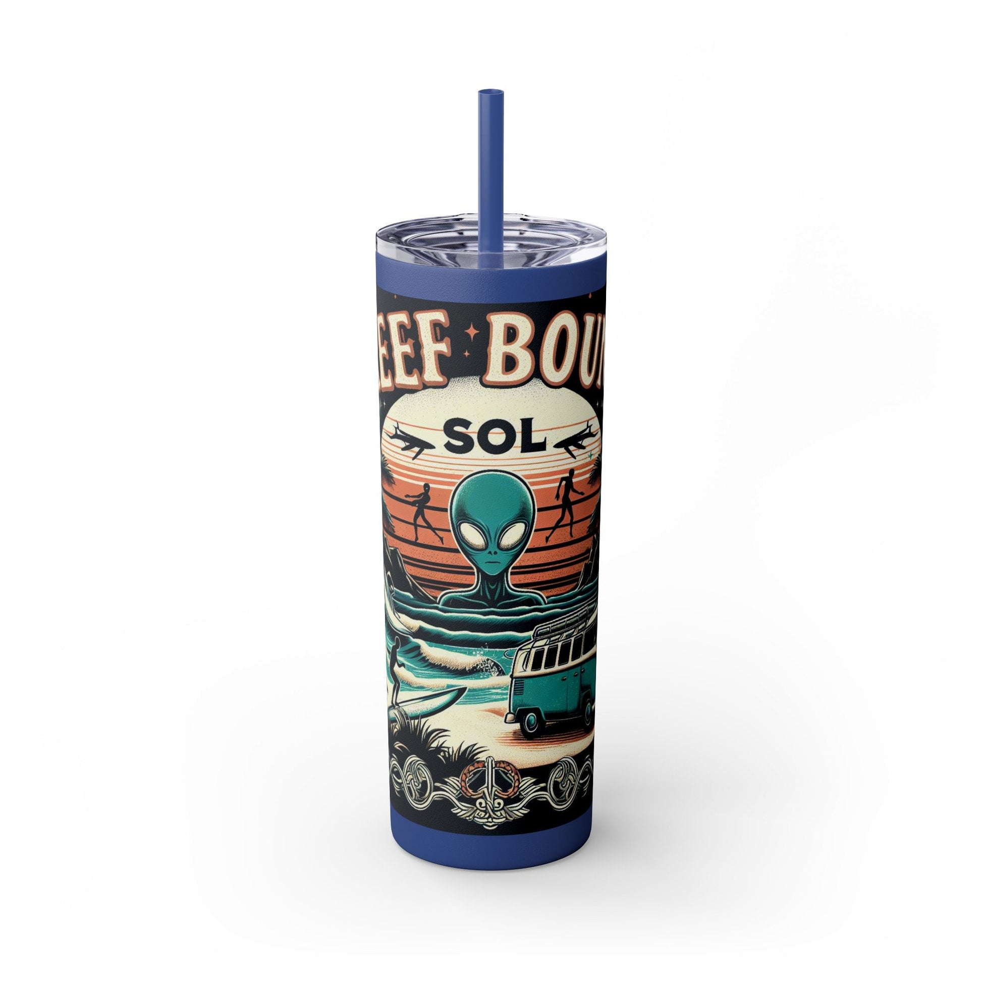 Reef Bound Sol (RBS) VW Alien Surfer Skinny Tumbler with Straw, 20oz