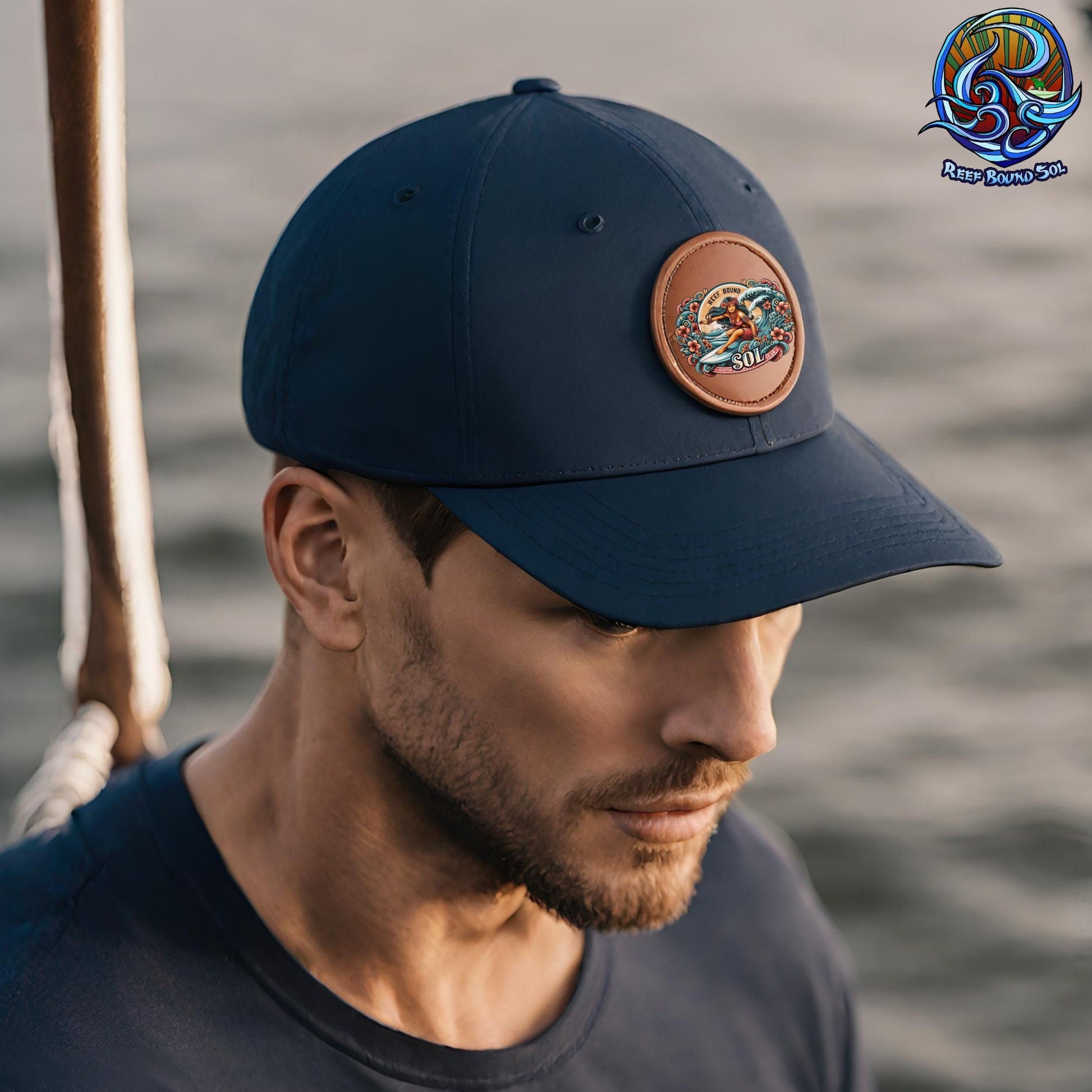 Reef Bound Sol (RBS) Leilani Hawaiian Surfer Leather Patch baseball Cap