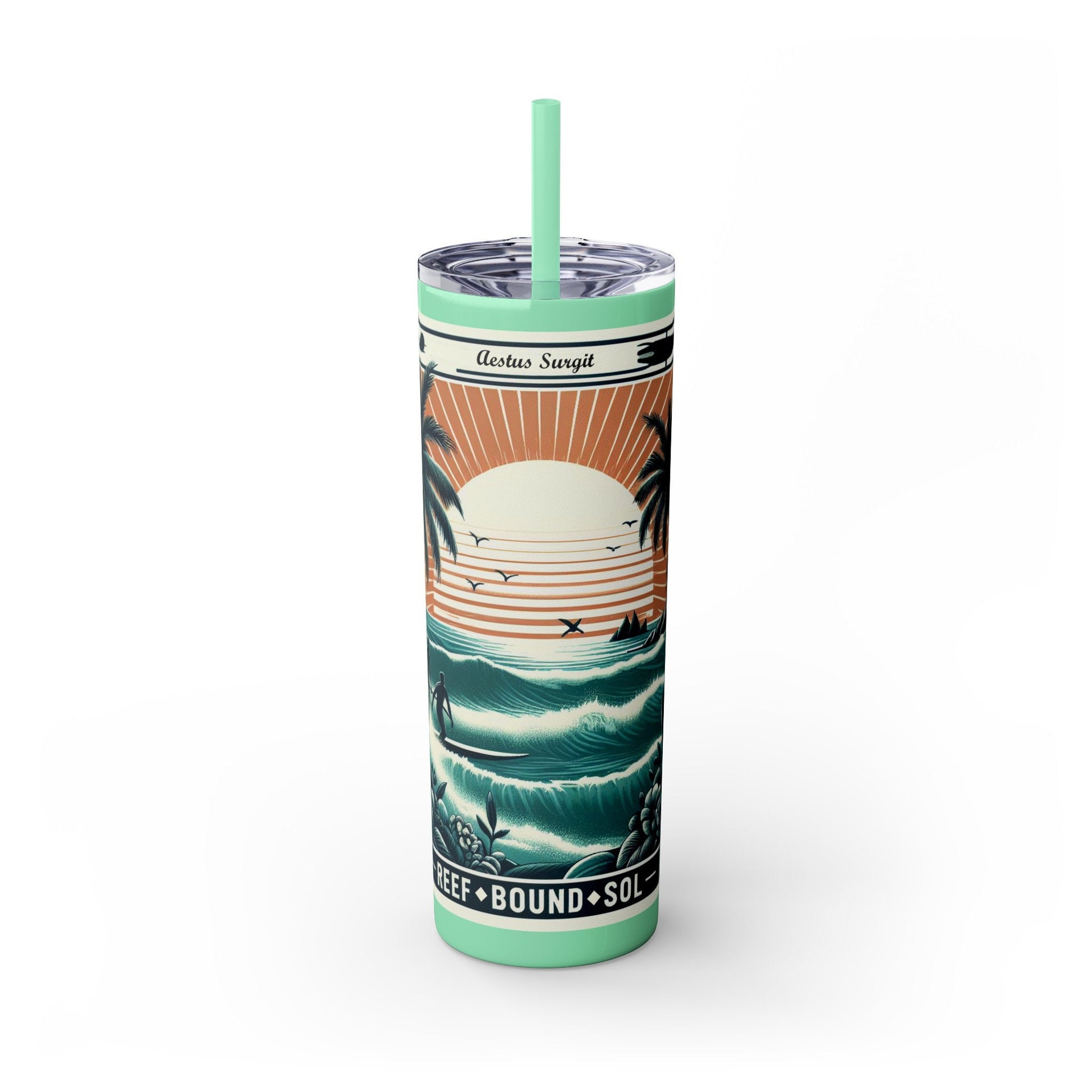 Reef Bound Sol (RBS) Aestus Surgit Beach Skinny Tumbler with Straw, 20oz