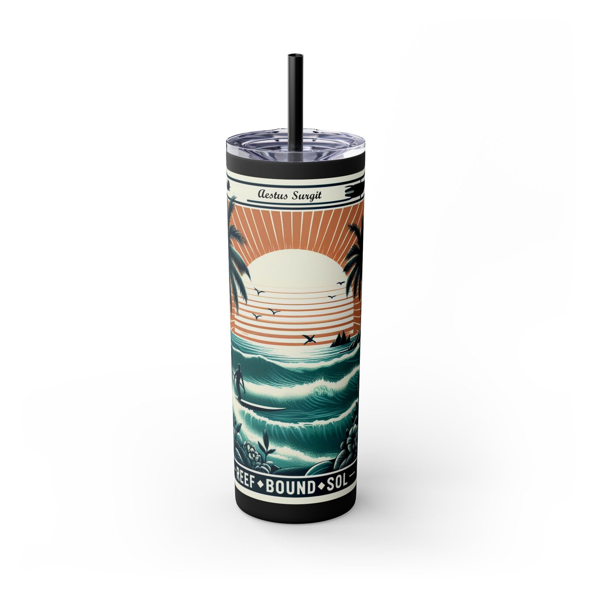 Reef Bound Sol (RBS) Aestus Surgit Beach Skinny Tumbler with Straw, 20oz