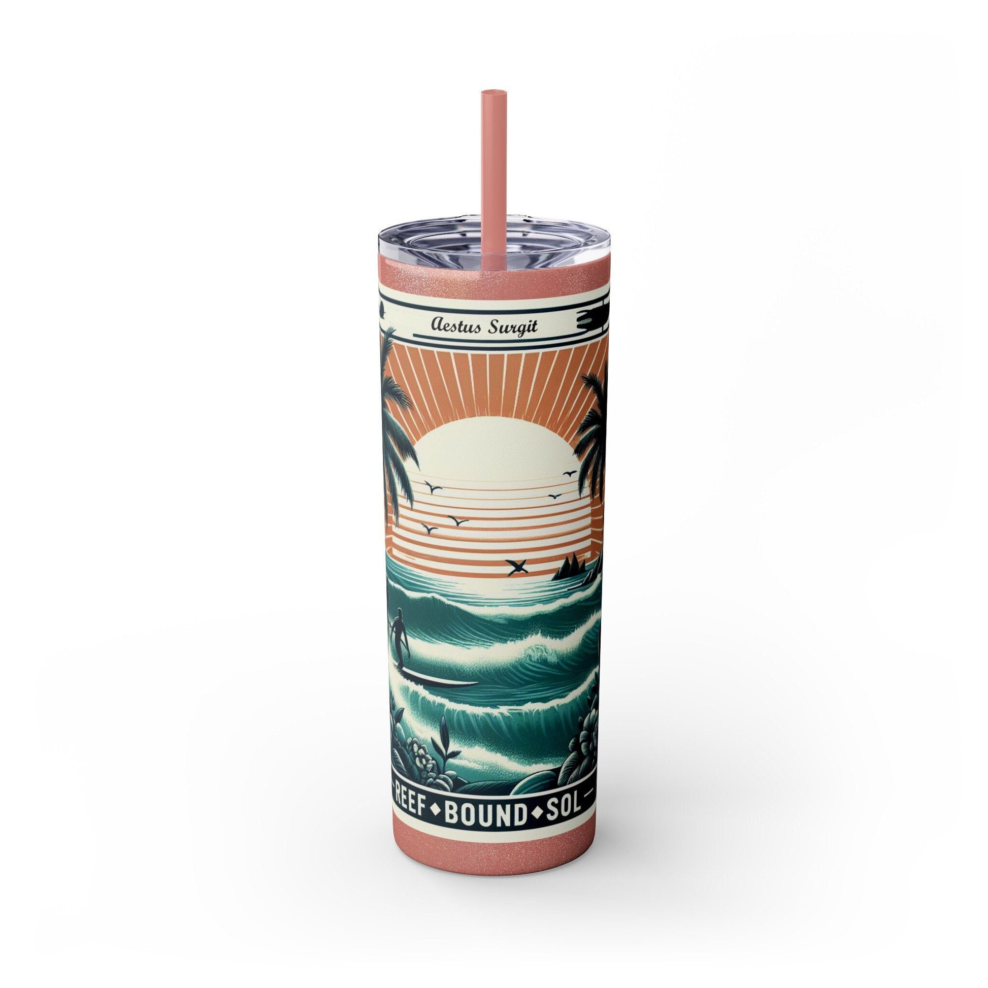 Reef Bound Sol (RBS) Aestus Surgit Beach Skinny Tumbler with Straw, 20oz