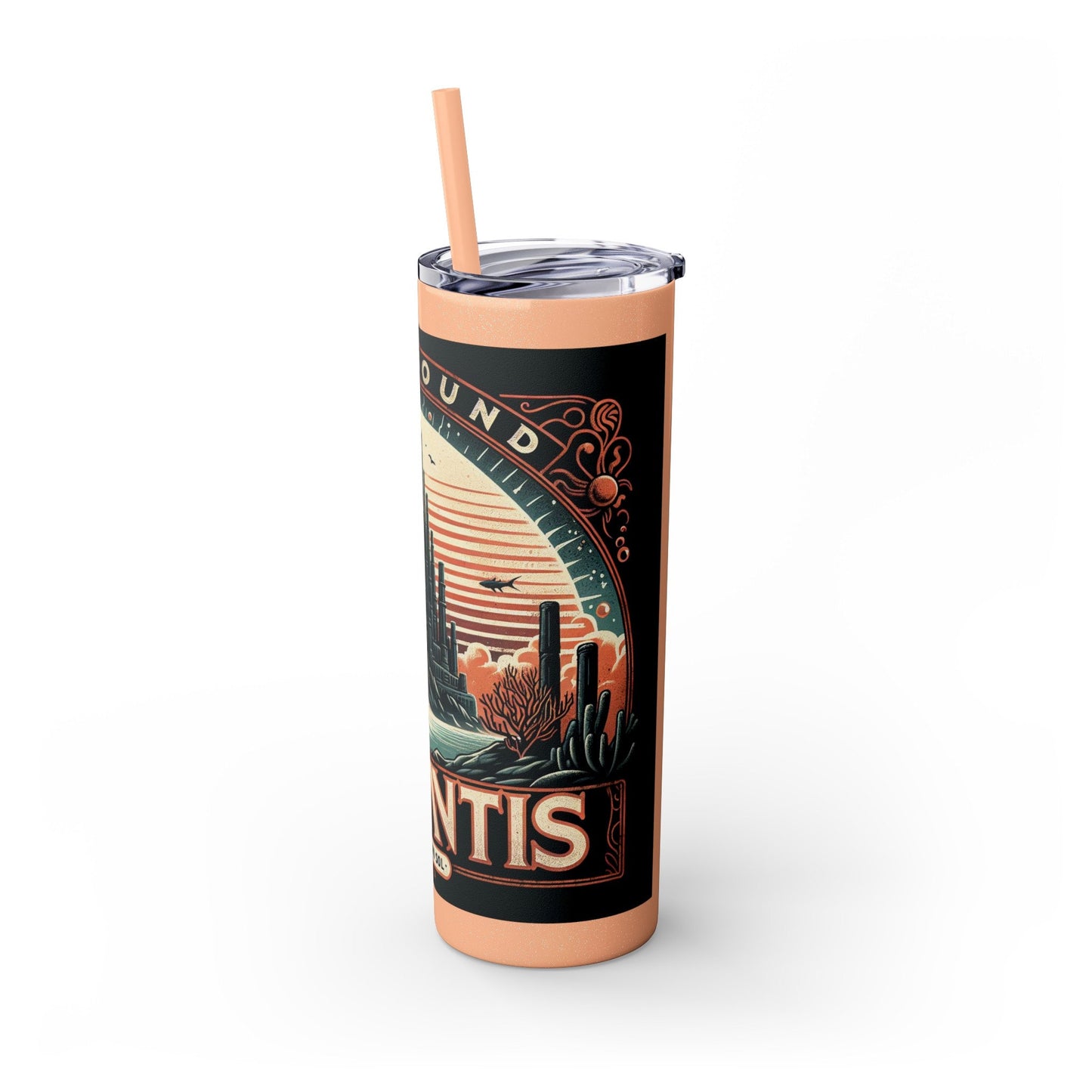 Reef Bound Sol Skinny Atlantis Beach Tumbler with Straw, 20oz