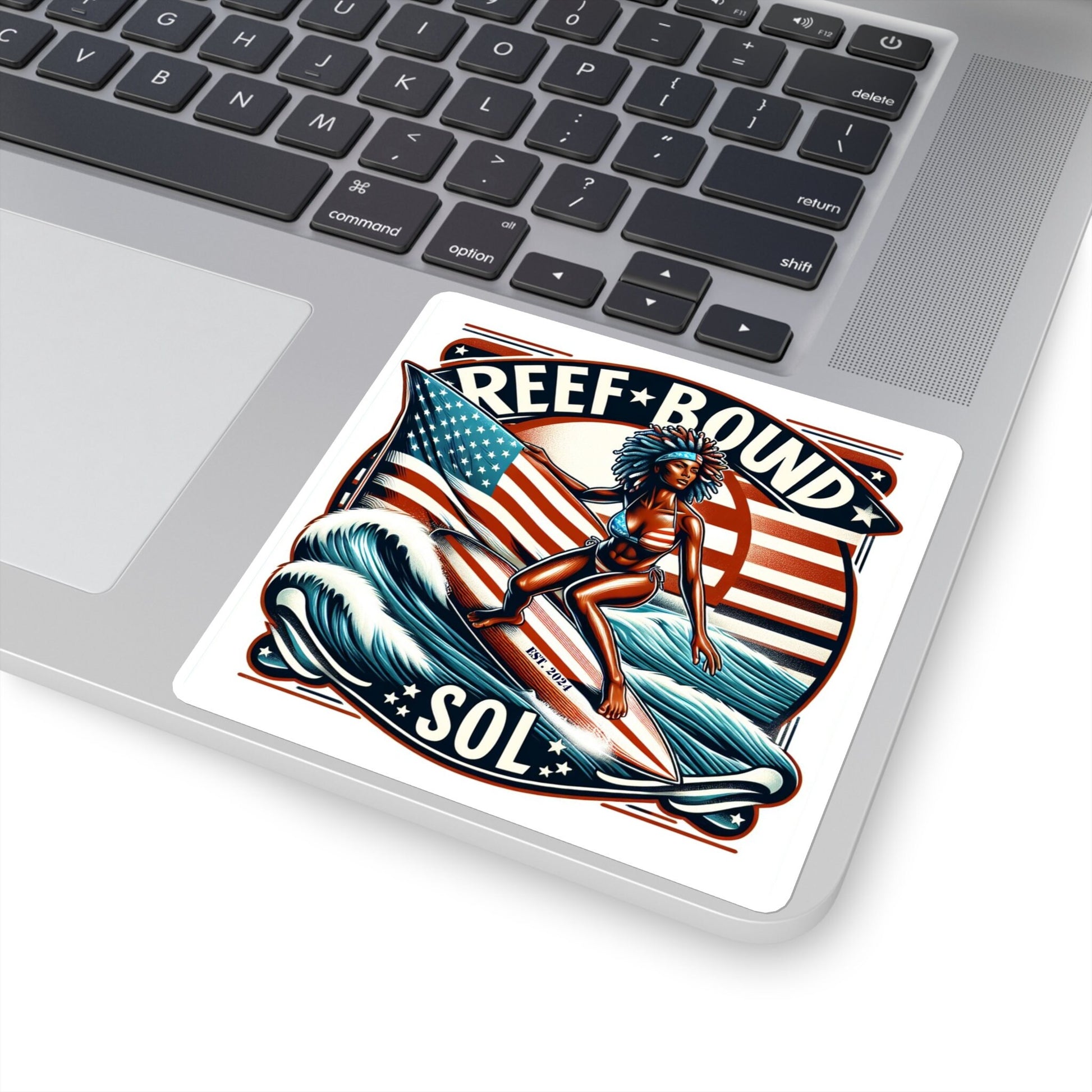 Reef Bound Sol (RBS) Patriotic 225th Lady Liberty Surfer Flag Decal