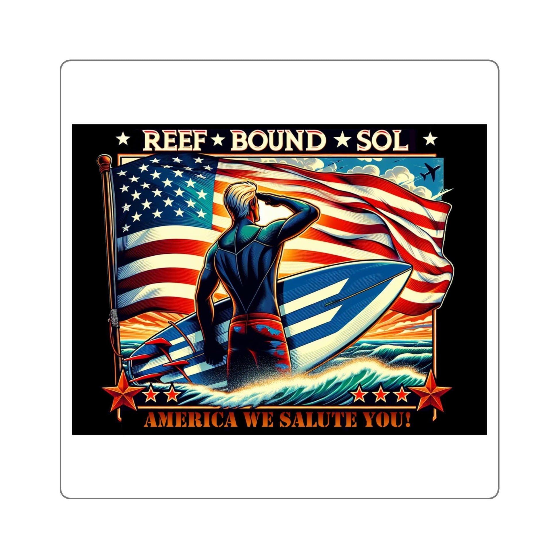 Reef Bound Sol (RBS) America We Salute You Patriot Surfer Vinyl Decal