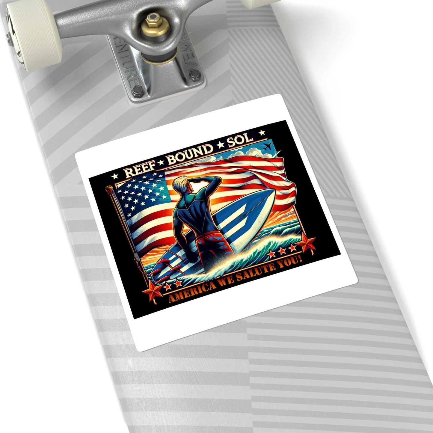 Reef Bound Sol (RBS) America We Salute You Patriot Surfer Vinyl Decal