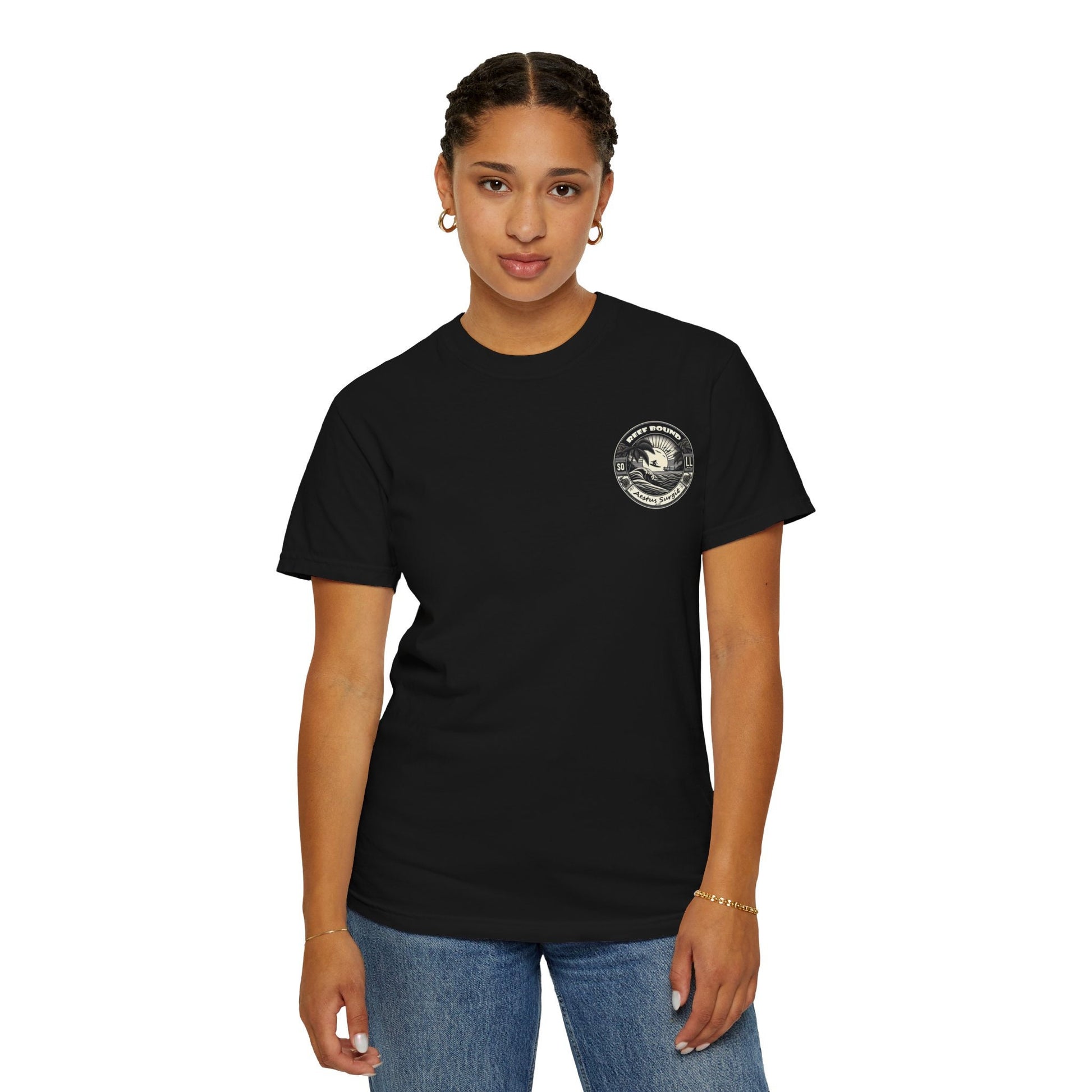 Reef Bound Sol (RBS) Patriotic 225th Lady Liberty Surfer Flag T-Shirt