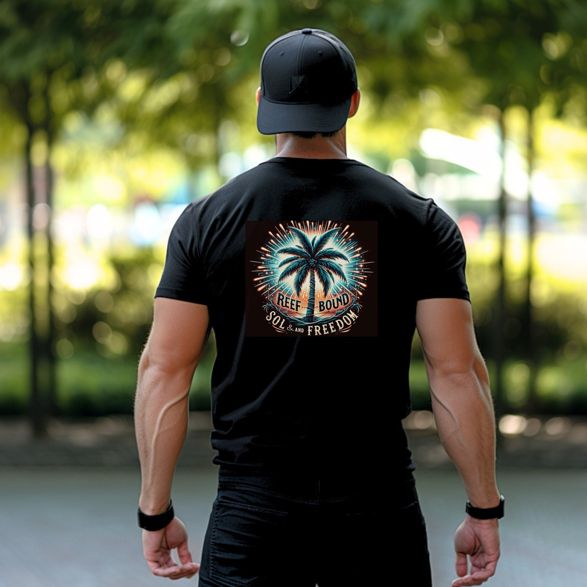 Reef Bound Sol (RBS) Patriotic 4th of July Palm Burst T-Shirt