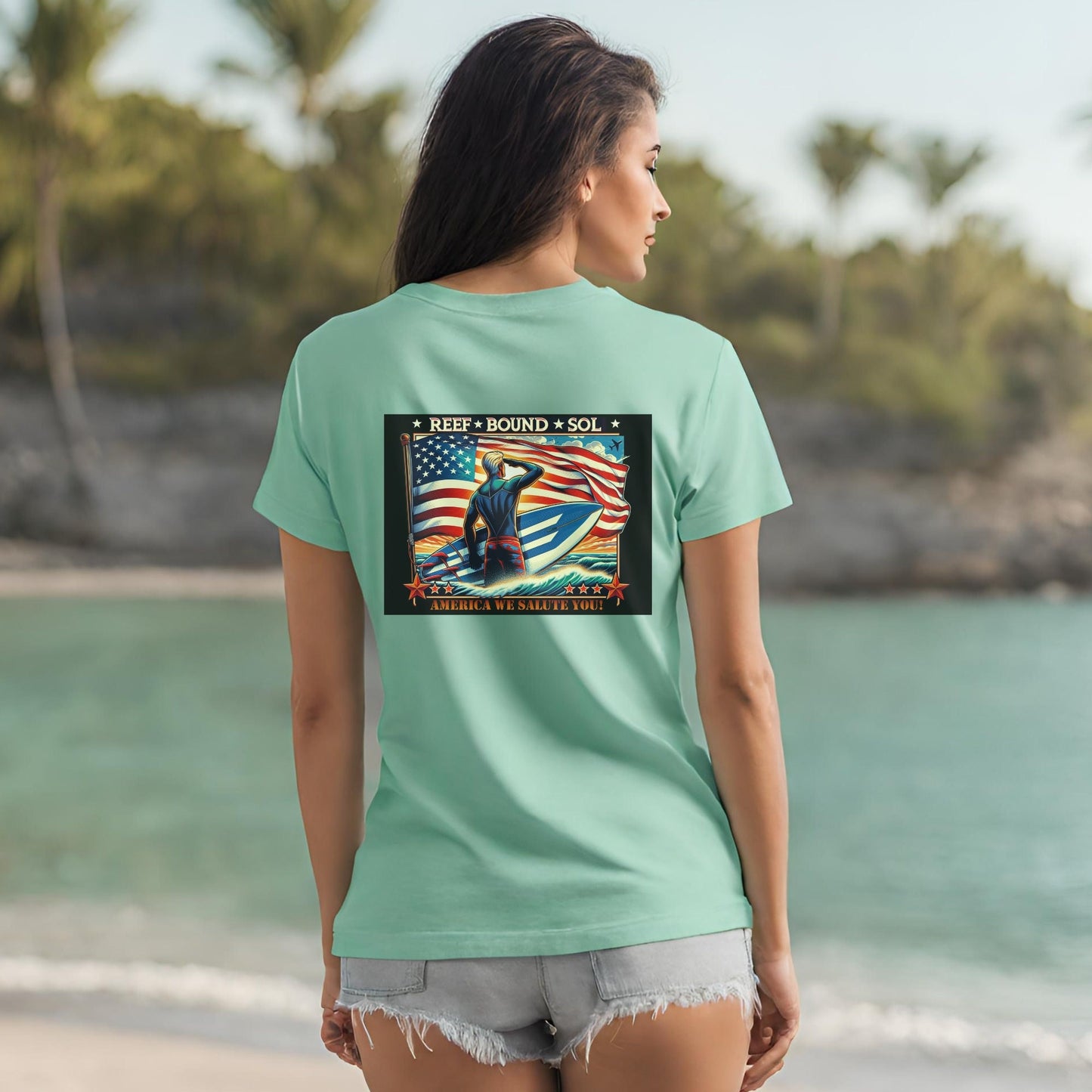 Reef Bound Sol (RBS) America We Salute You Patriot Surfer T-Shirt