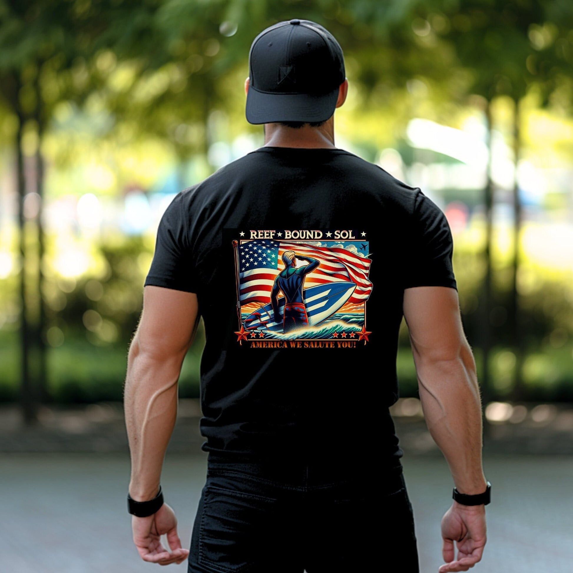 Reef Bound Sol (RBS) America We Salute You Patriot Surfer T-Shirt