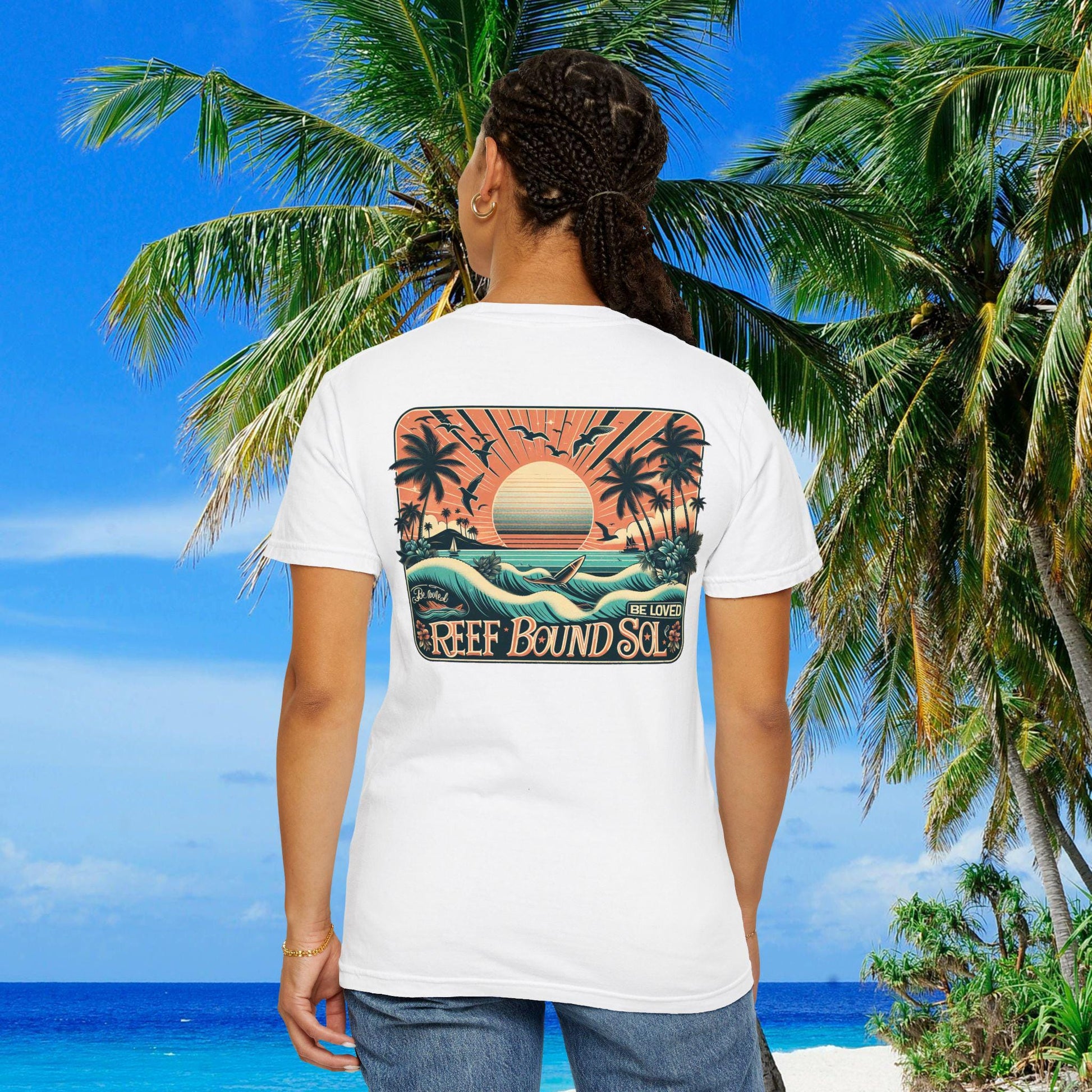 Reef Bound Sol (RBS) Be Loved Orange Horizon Woman's Summer T-Shirt