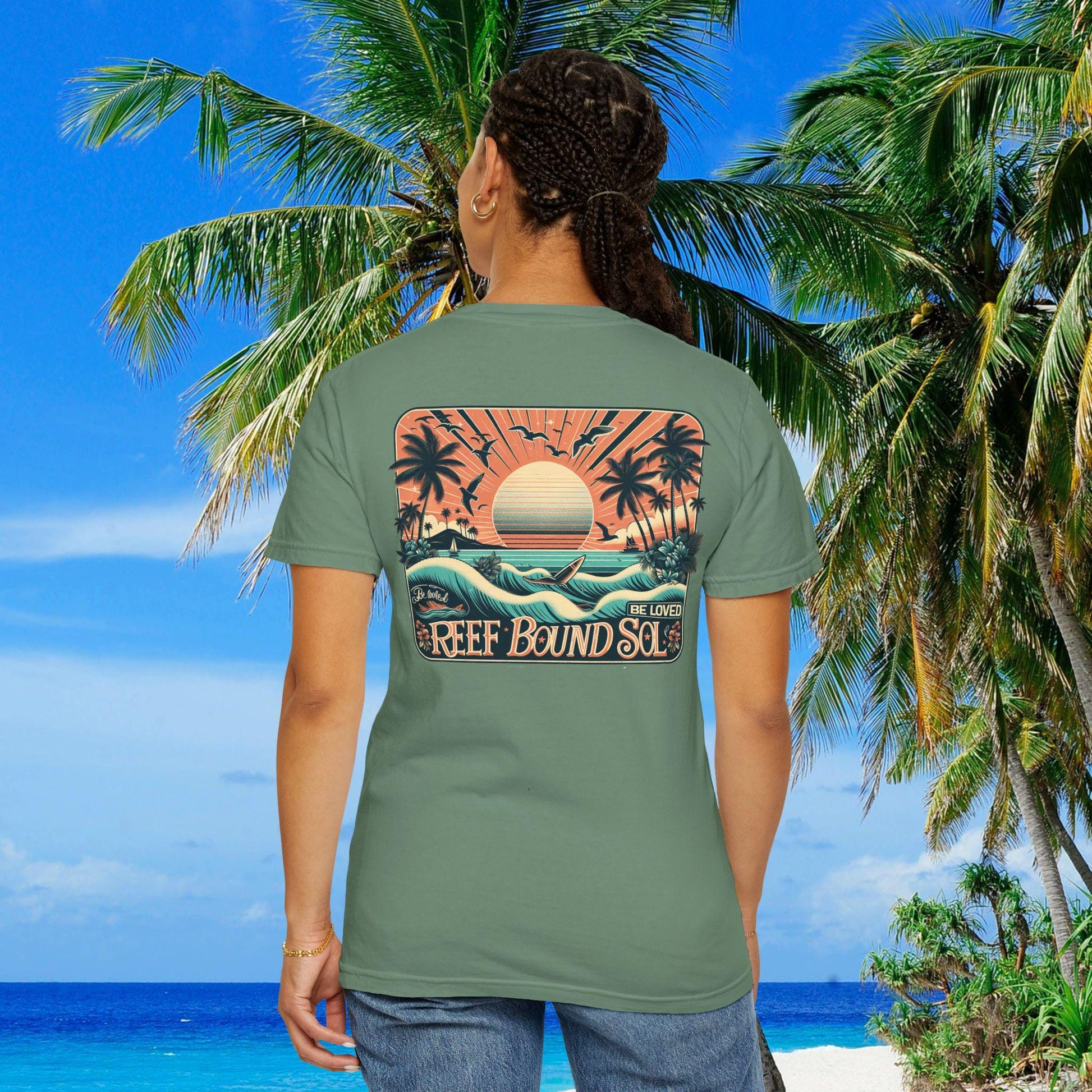 Reef Bound Sol (RBS) Be Loved Orange Horizon Woman's Summer T-Shirt