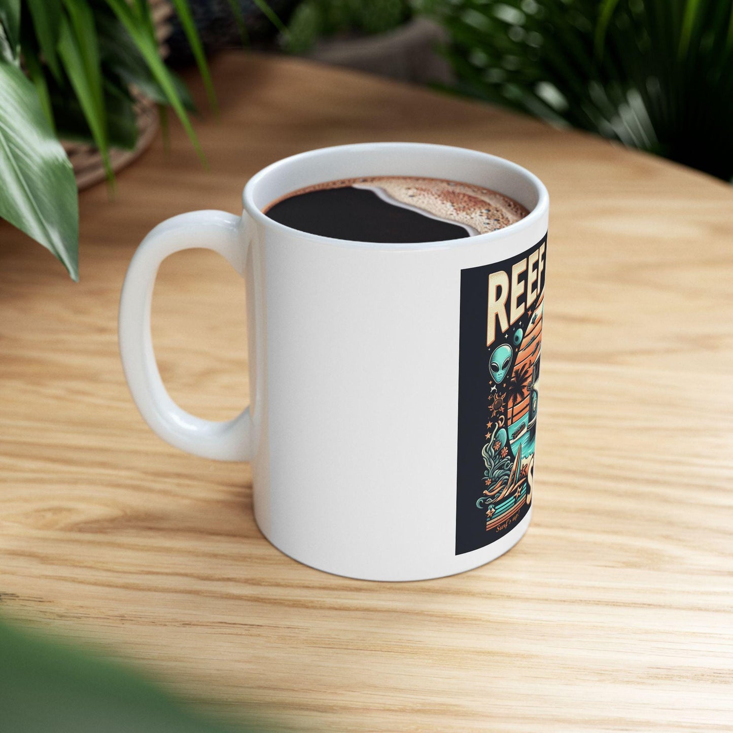 Reef Bound Sol (RBS) Retro Alien VW Bug Beach Ceramic Mug, (11oz, 15oz)