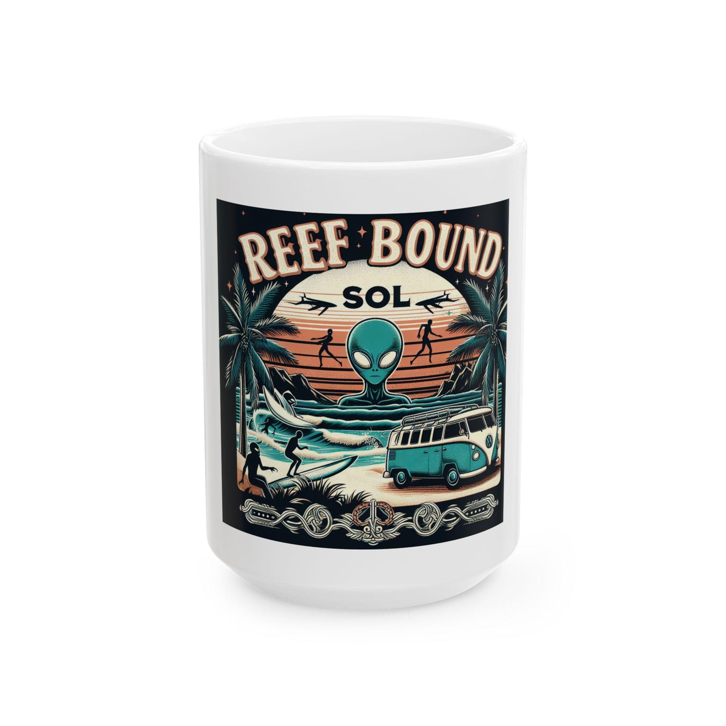 Reef Bound Sol (RBS) VW Alien Surfer Ceramic Mug, (11oz, 15oz)