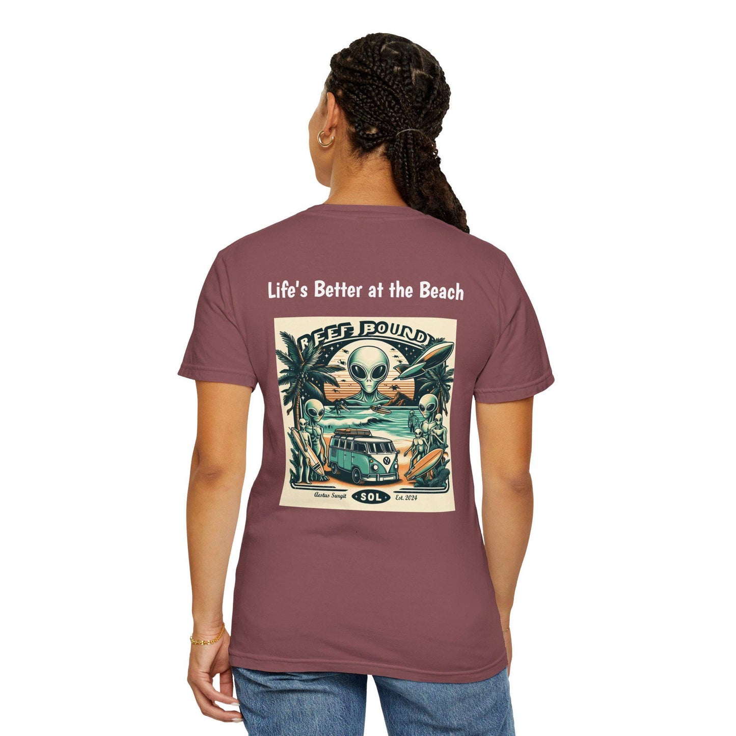 Reef Bound Sol (RBS) Wish You Were Here, Life's better at the beach Alien T-Shirt